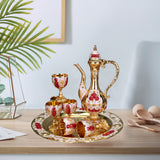 Maxbell 8 PCS European Style Wine Decanter Set With Cups And Tray Gold White Red