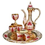 Maxbell 8 PCS European Style Wine Decanter Set With Cups And Tray Gold White Red