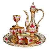 Maxbell 8 PCS European Style Wine Decanter Set With Cups And Tray Gold White Red