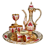 Maxbell 8 PCS European Style Wine Decanter Set With Cups And Tray Gold White Red