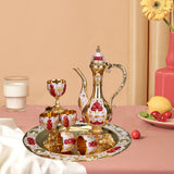 Maxbell 8 PCS European Style Wine Decanter Set With Cups And Tray Gold White Red