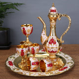 Maxbell 8 PCS European Style Wine Decanter Set With Cups And Tray Gold White Red