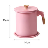 Maxbell Oil Filter Pot Handle Stainless Steel Strainer for Cooking 1.4L Pink