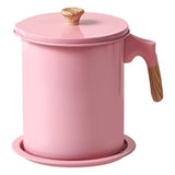 Maxbell Oil Filter Pot Handle Stainless Steel Strainer for Cooking 1.4L Pink
