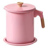 Maxbell Oil Filter Pot Handle Stainless Steel Strainer for Cooking 1.4L Pink