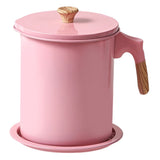 Maxbell Oil Filter Pot Handle Stainless Steel Strainer for Cooking 1.4L Pink