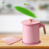 Maxbell Oil Filter Pot Handle Stainless Steel Strainer for Cooking 1.4L Pink