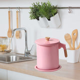 Maxbell Oil Filter Pot Handle Stainless Steel Strainer for Cooking 1.4L Pink