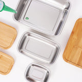 Maxbell 304 Stainless Steel Butter Box Japanese Style Bento Box Bamboo Cover 1000ml