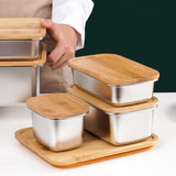 Maxbell 304 Stainless Steel Butter Box Japanese Style Bento Box Bamboo Cover 1000ml