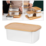 Maxbell 304 Stainless Steel Butter Box Japanese Style Bento Box Bamboo Cover 1000ml