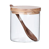 Maxbell Condiment Bottle Spice Box with Spoon Organizer Seasoning Jar for Sugar Salt Wooden Lid B