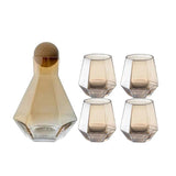 Maxbell 5pcs/set Water Pots Glass Carafe Set Wood Lid Decanter Pitcher Champagne