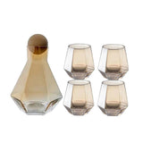 Maxbell 5pcs/set Water Pots Glass Carafe Set Wood Lid Decanter Pitcher Champagne