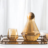 Maxbell 5pcs/set Water Pots Glass Carafe Set Wood Lid Decanter Pitcher Champagne