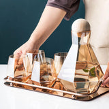 Maxbell 5pcs/set Water Pots Glass Carafe Set Wood Lid Decanter Pitcher Champagne