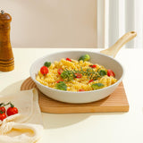 Maxbell Nonstick Frying Pan Stone White with Handle Granite Coating for Kitchen Diameter 24cm