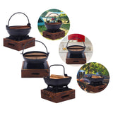 Maxbell Cast Iron Hanging Pan Stock Pot W/Wood Lid Japanese Sukiyaki Stew Pot Camp Pot 18cm Base 16x6cm