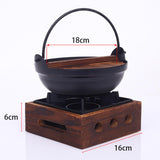 Maxbell Cast Iron Hanging Pan Stock Pot W/Wood Lid Japanese Sukiyaki Stew Pot Camp Pot 18cm Base 16x6cm