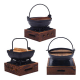 Maxbell Cast Iron Hanging Pan Stock Pot W/Wood Lid Japanese Sukiyaki Stew Pot Camp Pot 18cm Base 16x6cm