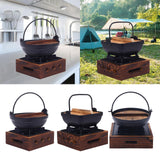 Maxbell Cast Iron Hanging Pan Stock Pot W/Wood Lid Japanese Sukiyaki Stew Pot Camp Pot 18cm Base 16x6cm