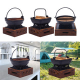 Maxbell Cast Iron Hanging Pan Stock Pot W/Wood Lid Japanese Sukiyaki Stew Pot Camp Pot 18cm Base 16x6cm