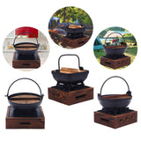 Maxbell Cast Iron Hanging Pan Stock Pot W/Wood Lid Japanese Sukiyaki Stew Pot Camp Pot 18cm Base 16x6cm