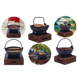 Maxbell Cast Iron Hanging Pan Stock Pot W/Wood Lid Japanese Sukiyaki Stew Pot Camp Pot 18cm Base 16x6cm
