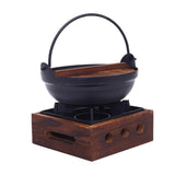 Maxbell Cast Iron Hanging Pan Stock Pot W/Wood Lid Japanese Sukiyaki Stew Pot Camp Pot 18cm Base 16x6cm