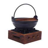 Maxbell Cast Iron Hanging Pan Stock Pot W/Wood Lid Japanese Sukiyaki Stew Pot Camp Pot 18cm Base 16x6cm