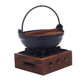 Maxbell Cast Iron Hanging Pan Stock Pot W/Wood Lid Japanese Sukiyaki Stew Pot Camp Pot 18cm Base 16x6cm