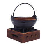 Maxbell Cast Iron Hanging Pan Stock Pot W/Wood Lid Japanese Sukiyaki Stew Pot Camp Pot 18cm Base 16x6cm