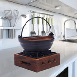 Maxbell Cast Iron Hanging Pan Stock Pot W/Wood Lid Japanese Sukiyaki Stew Pot Camp Pot 18cm Base 16x6cm