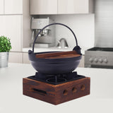 Maxbell Cast Iron Hanging Pan Stock Pot W/Wood Lid Japanese Sukiyaki Stew Pot Camp Pot 18cm Base 16x6cm