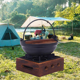 Maxbell Cast Iron Hanging Pan Stock Pot W/Wood Lid Japanese Sukiyaki Stew Pot Camp Pot 18cm Base 16x6cm