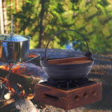 Maxbell Cast Iron Hanging Pan Stock Pot W/Wood Lid Japanese Sukiyaki Stew Pot Camp Pot 18cm Base 16x6cm