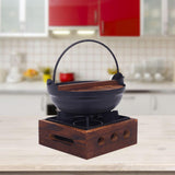 Maxbell Cast Iron Hanging Pan Stock Pot W/Wood Lid Japanese Sukiyaki Stew Pot Camp Pot 18cm Base 16x6cm