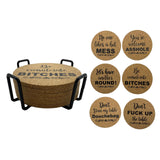Maxbell 6Pcs Round Drink Coaster Non-Slip Table Mat with Shelf for Restaurant Home
