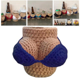 Maxbell Bikini Knitted Bottle Cover Crochet For Beer Bottles Sodas Decor Dark Blue