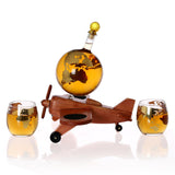 Maxbell Whisky Decanter Airplane Globe Set with 2 Etched Globe Whisky Glasses