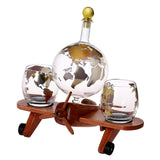 Maxbell Whisky Decanter Airplane Globe Set with 2 Etched Globe Whisky Glasses