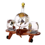 Maxbell Whisky Decanter Airplane Globe Set with 2 Etched Globe Whisky Glasses