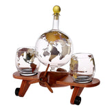 Maxbell Whisky Decanter Airplane Globe Set with 2 Etched Globe Whisky Glasses