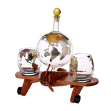 Maxbell Whisky Decanter Airplane Globe Set with 2 Etched Globe Whisky Glasses