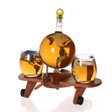 Maxbell Whisky Decanter Airplane Globe Set with 2 Etched Globe Whisky Glasses