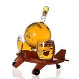 Maxbell Whisky Decanter Airplane Globe Set with 2 Etched Globe Whisky Glasses