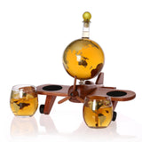 Maxbell Whisky Decanter Airplane Globe Set with 2 Etched Globe Whisky Glasses