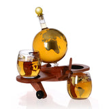Maxbell Whisky Decanter Airplane Globe Set with 2 Etched Globe Whisky Glasses