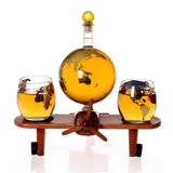 Maxbell Whisky Decanter Airplane Globe Set with 2 Etched Globe Whisky Glasses