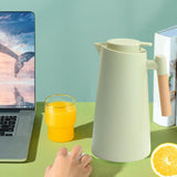 Maxbell Thermal Insulation Kettle 1L Jug Wood Handle for Water Warmer Friends Gifts light green